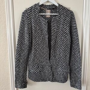 Dolan Anthropologie Black White Herringbone Open Front Jacket Blazer Size L